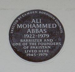 Photo of commemorative plaque for Ali Mohammed Abbas' home in London