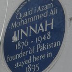 Photo of blue plaque at Mohammed Ali Jinnah's home in London