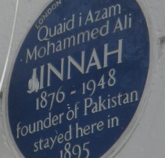 Photo of blue plaque at Mohammed Ali Jinnah's home in London