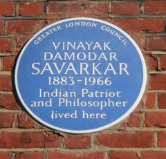 Photo of blue plaque at Vinayak Damodar's home in London